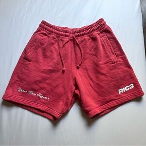 RIC3 red knit elastic waist cotton shorts